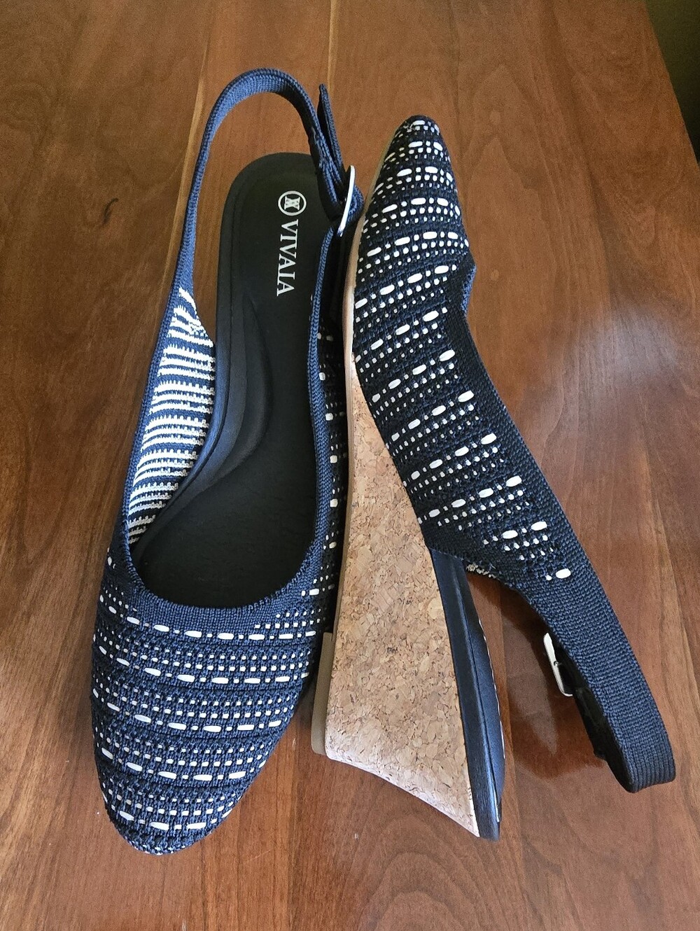 Vivaia Tamia Wedge Black Knit Cork Slingback Wedge Pumps Sandals EU 39 US 8
